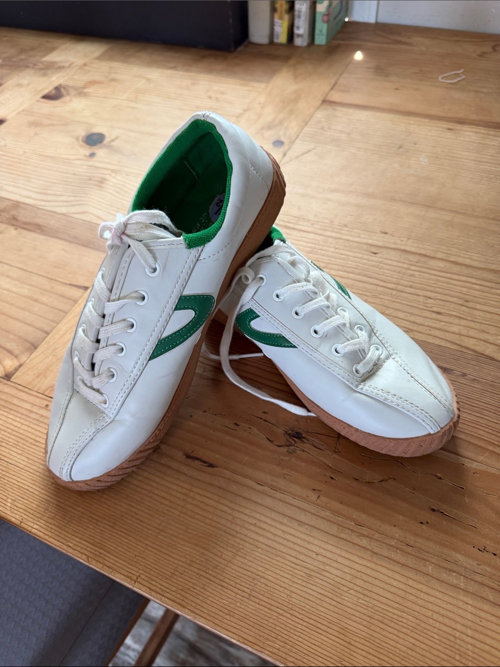 Tretorn White Leather Sneakers with Green Accent sold at tuckernuck